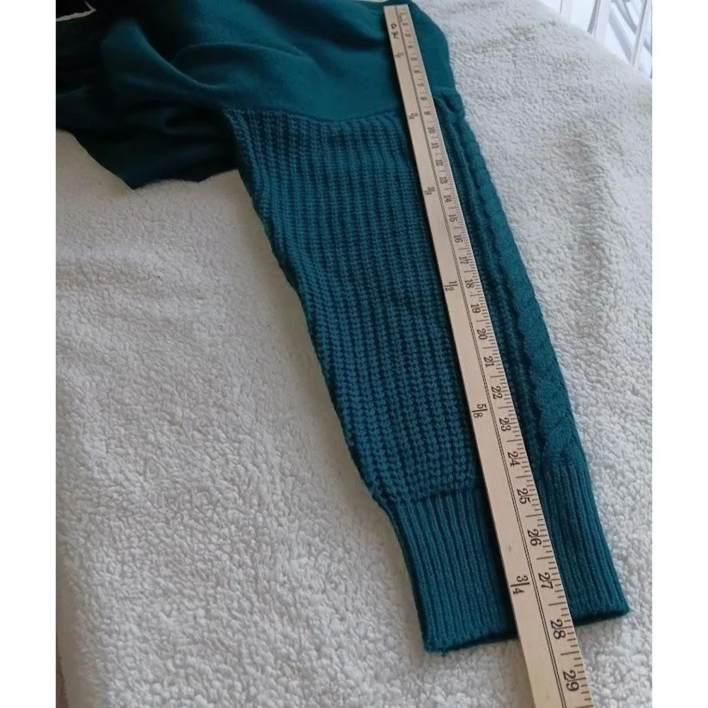 ZESICA Sweater Womens Large Green Cable‎ Knit Sleeve Crewneck Soft Knit Pullover